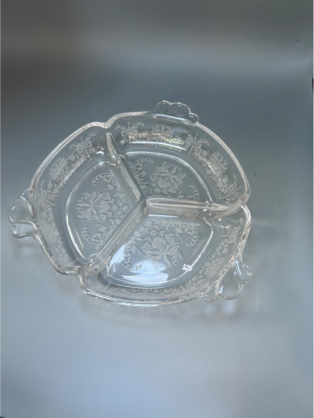Vintage Heisey Glass Orchid Etch 3 Part Divided Relish Dish Round Waverly 507